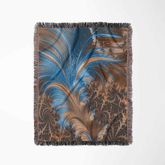 Shimmering Abstract Fractal Design In Blue And Copper Colors, Woven Blanket