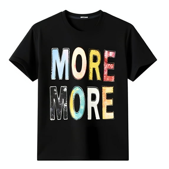 Shimmering Black T-Shirt with MORE Sequined Design Classic Style