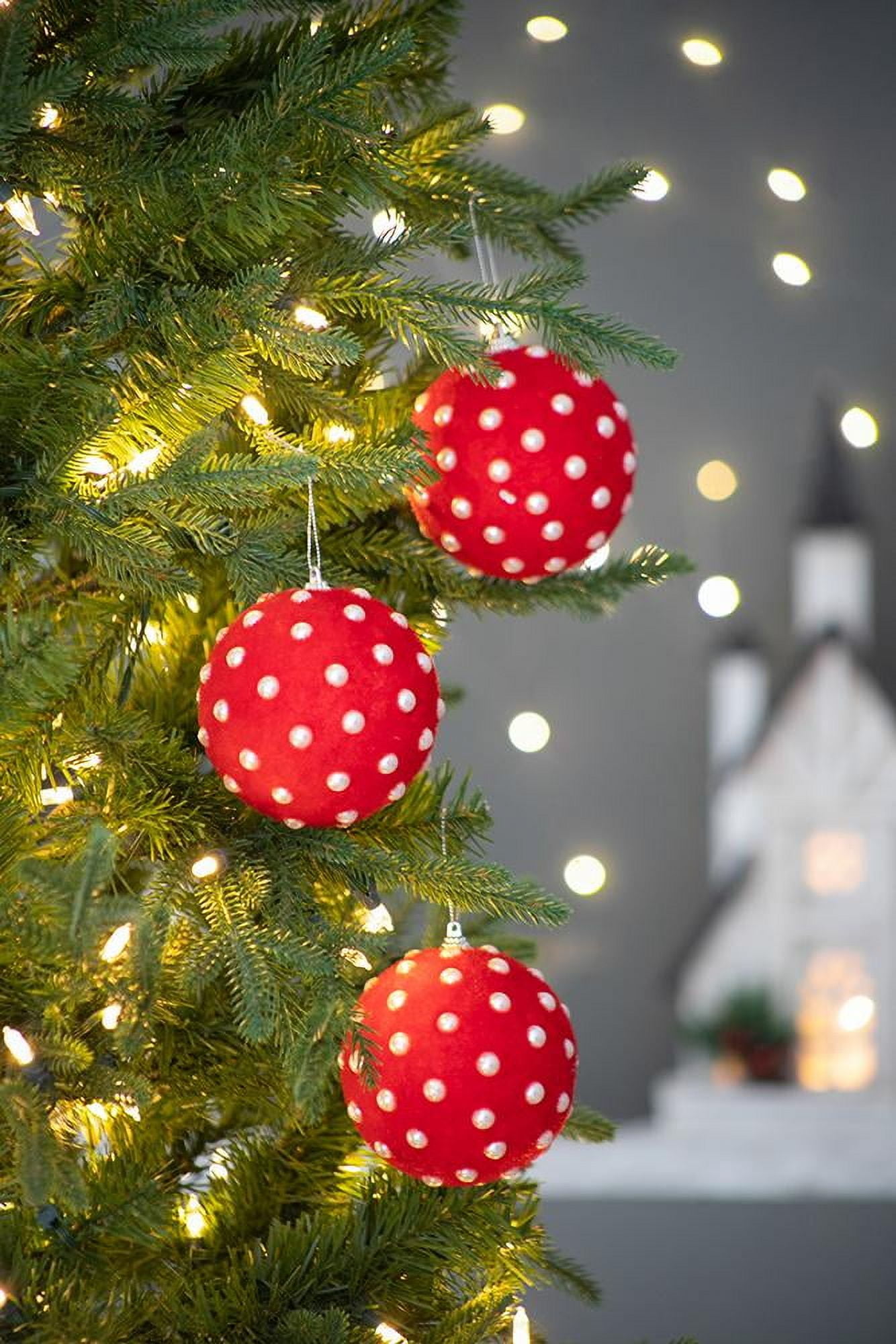 Shimmering Christmas Ball Ornament Set Polyfoam with Beads and Flocking Sparkling Tree Decor Gift Stocking Stuffer