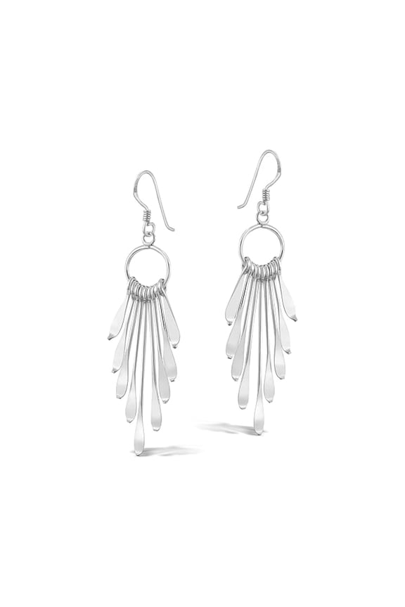 Shimmering Fan Dangle Earrings in 925 Sterling Silver | Statement Boho Earrings for Women | Bold Fashion Jewelry for Parties & Events