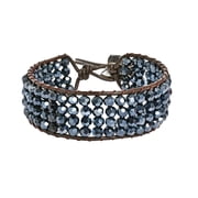 Shimmering Four Row Jet Black Luster Crystal Net Leather Bracelet