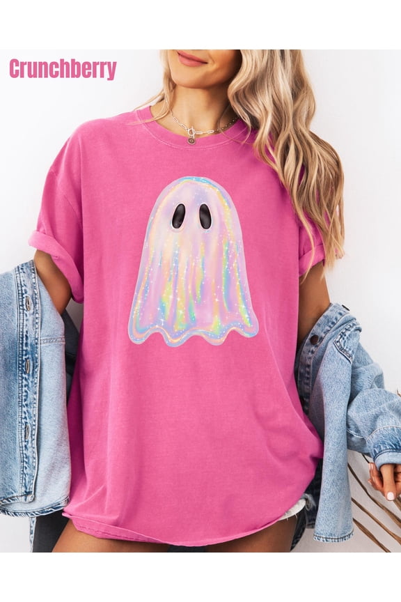 Shimmering Ghost Shirt, Iridescent Ghost T-Shirt, Tee, Cute Ghost Shirt, Glitter Ghost Shirt, Spooky Season Halloween Tee