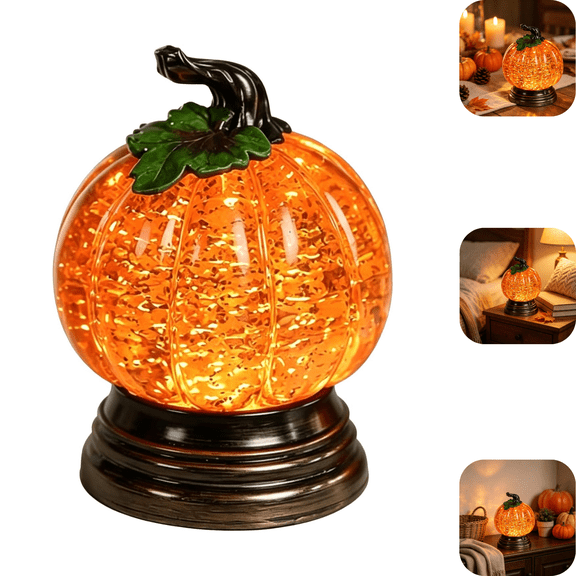Shimmering Glitter Water Globe Pumpkin, Glitter Lighted Pumpkin Snow Globe, Halloween Warm Orange LED Decor, Fall Display Ornament, Thanksgiving Centerpiece, Seasonal Gift A-1PC