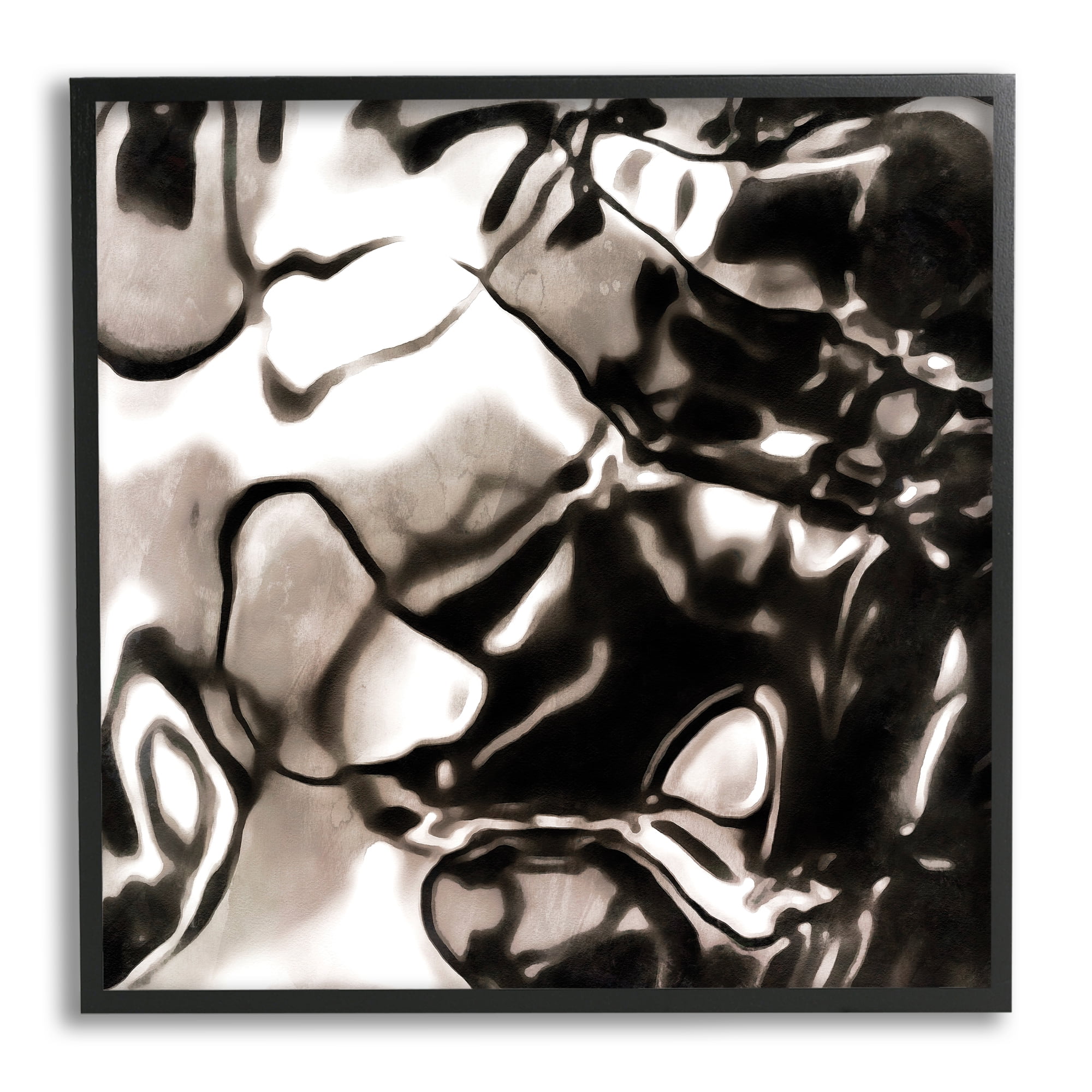 Shimmering Glow Water Abstraction Monochromatic Grey Black Abstract Framed Art Print Wall Art, 17x17
