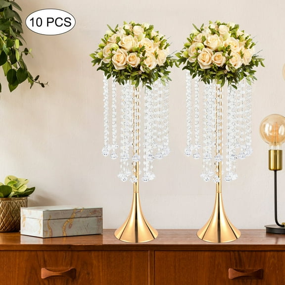 Shimmering Hanging Octagonal Beads Metal Trumpet Vase Reusable DIY Event Party Centerpiece Decor