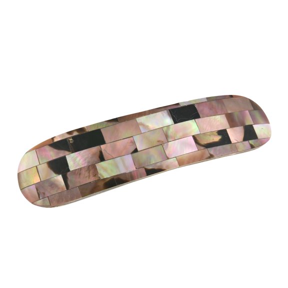Shimmering Iridescence Mosaic Pink Black Lip Shell Hair Clip
