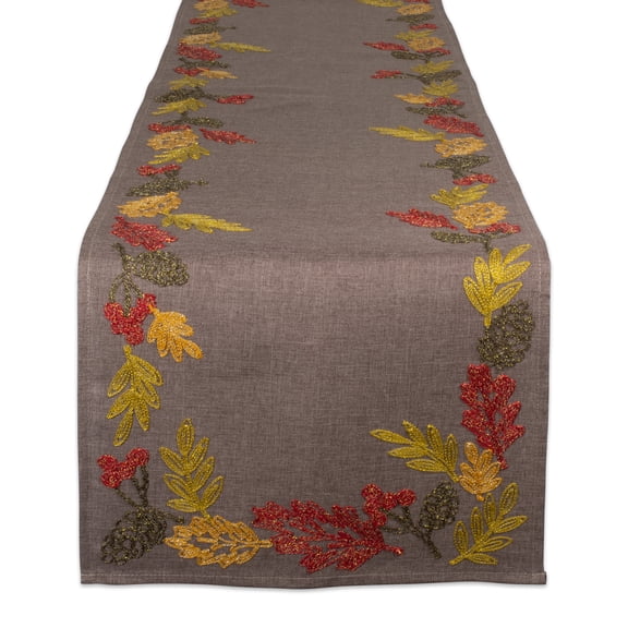 Shimmering Leaves Embroidered Table Runner 14x108"