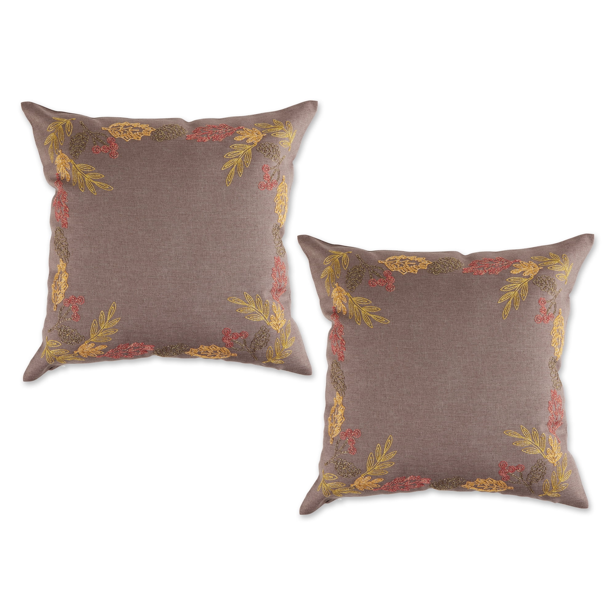 Shimmering Leaves Embroidered Polyester Euro Pillow Covers, 2 Piece