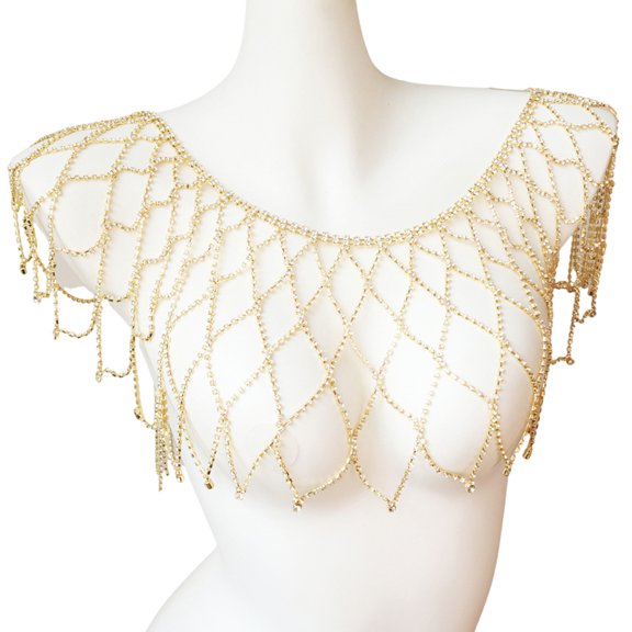 Shimmering Openwork Shoulder Chain Shoulder Wrap Shawl Necklace with Rhinestones Design Body Jewelry For Parties Galas
