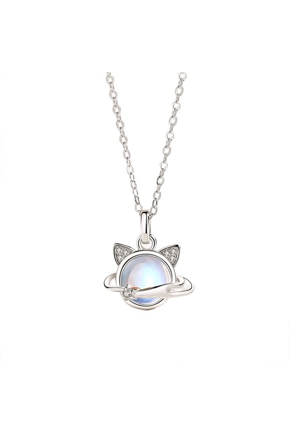 Shimmering Planet Cat Pendant Necklace – Stylish and Elegant Collarbone Chain