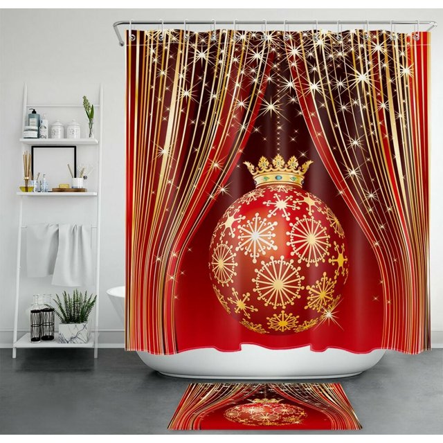 Shimmering Red Star Shower Curtain Set Elevate Your Bathroom with