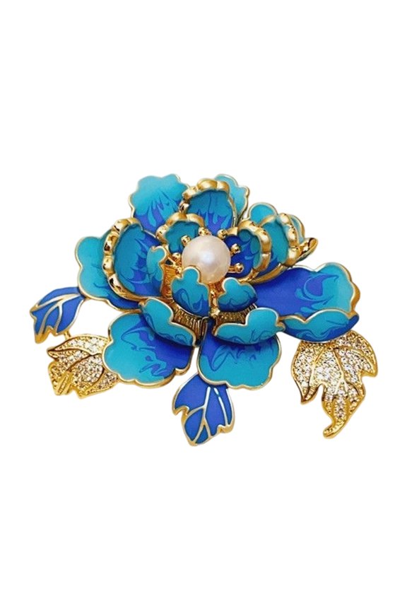 Shimmering Rhinestones Flower Brooch Pearls Embellished Lapel Pin Adornment For Formal Attire And Casual Wear