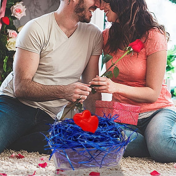 Shimmering Royal Blue Metallic Raffia Grass 100g - Valentine's Day Gift Wrapping Filler, Sparkly Decorative Craft Material, Lightweight Noble Grass, Holiday Party Home Ornament & DIY Projects, 100g