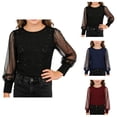 thumbnail image 1 of Shimmering Sequin Long Sleeve Sheer Mesh Tunic Top, Girls Dressy Glitter Blouse Crewneck Party Shirt for Kids Ages 4-14, 1 of 9