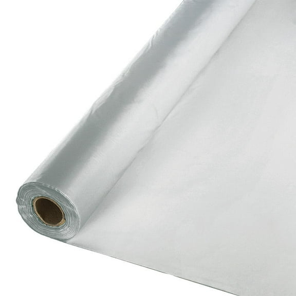 Shimmering Silver Banquet Plastic Table Roll 100 ft x 40 inch