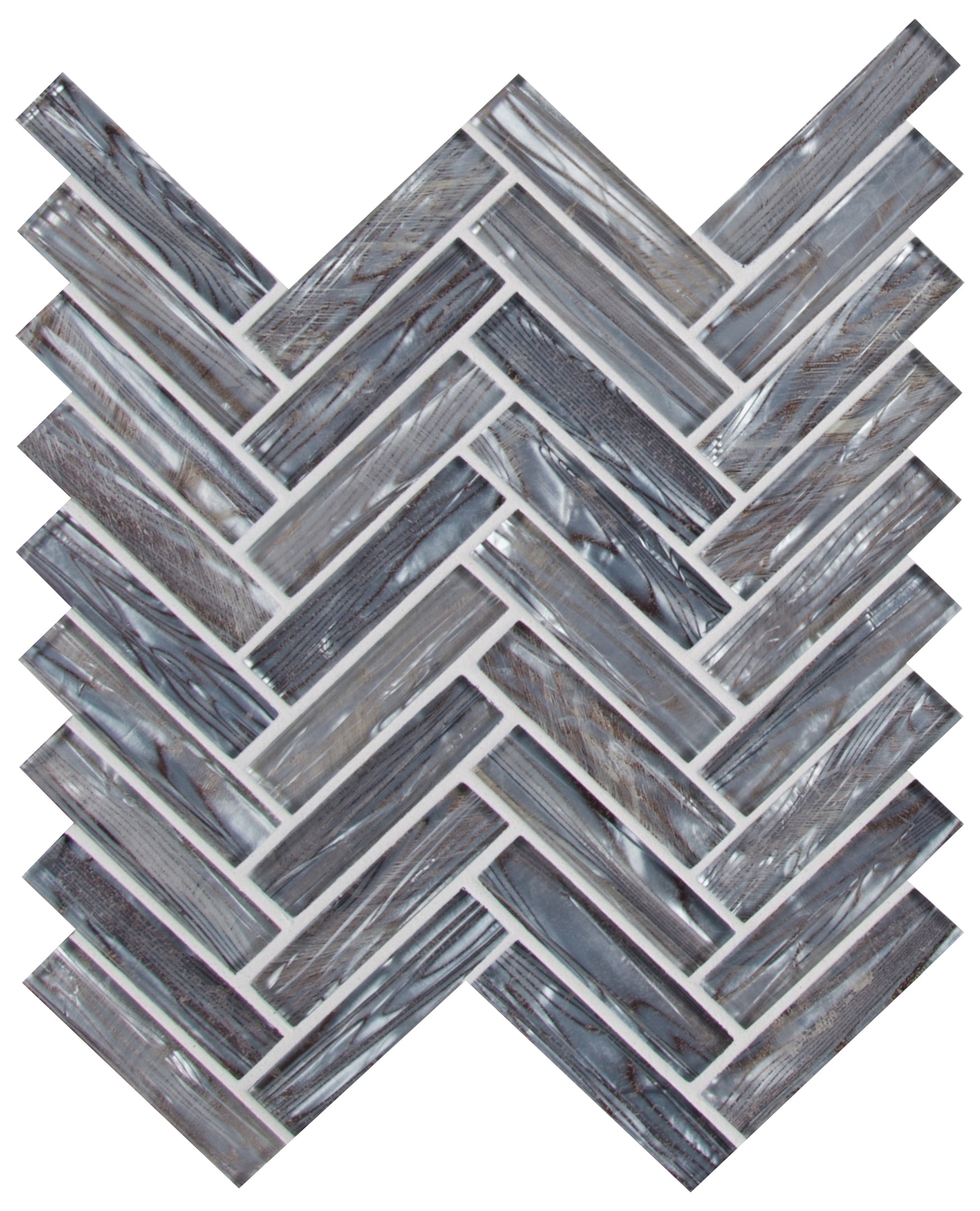 Shimmering Silver Herringbone 12.60 in. x 11.06 in. x 8mm Glass Mesh-Mounted Mosaic Tile (9.7 sq. ft.)