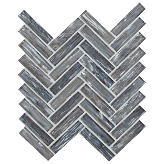 Shimmering Silver Herringbone 12.60 in. x 11.06 in. x 8mm Glass Mesh-Mounted Mosaic Tile (9.7 sq. ft.)