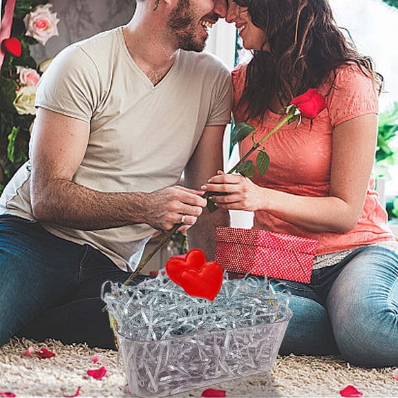 Shimmering Silver Metallic Raffia Grass 100g - Valentine's Day Gift Wrapping Filler, Sparkly Decorative Craft Material, Lightweight Shiny Grass, Holiday Party Home Ornament & DIY Projects, 100g