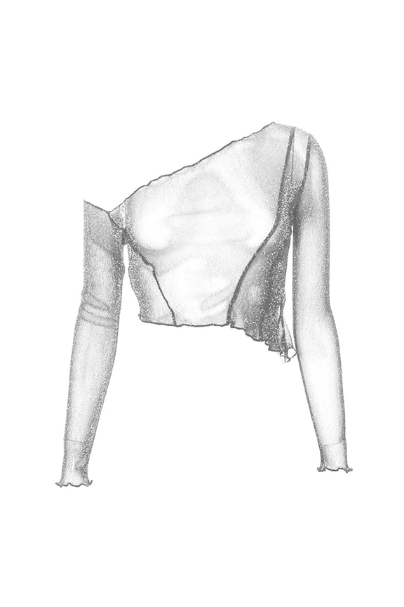 Shimmering Solid Mesh Top Long Sleeve See Through Midriff Fashion Party Wear Women's T-Shirts, S, White