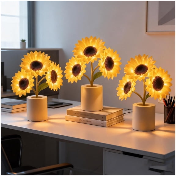Shimmering Sunflower Lamp, 3 Warm LED Lights, 2 Level Dimming, Sunflower Night Light Ambient Home Decor, USB Charging, Birthday, Party Gifts