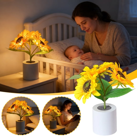 Shimmering Sunflower Table Lamp, 3 Warm LED Lights with 3-Level Dimming for Bedroom Living Room Ambient Home Decor Romantic Valentine’s Day Gift for Women