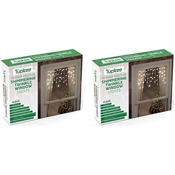 Shimmering Twinkle Window Icicle Lights - 3 Feet (0.91 m), 8 of 50 Lights Twinkle - 50 Clear Incandescent Bulbs - Random Twinkle Christmas Window Icicle Lights - Indoor Outdoor - 2 Pack