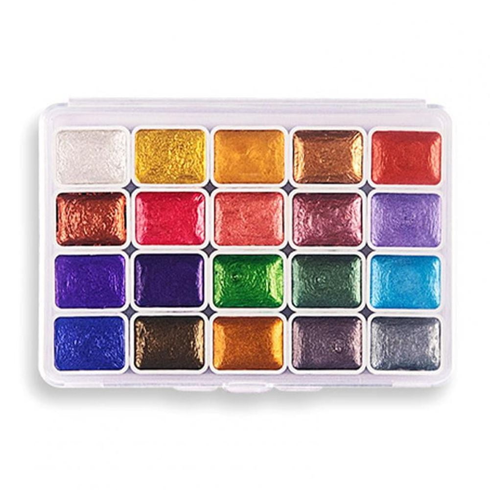 PHOENIX Metallic Watercolor Paint Set - 12 Half Pan Glitter Colors, Artist Grade Travel Kit
