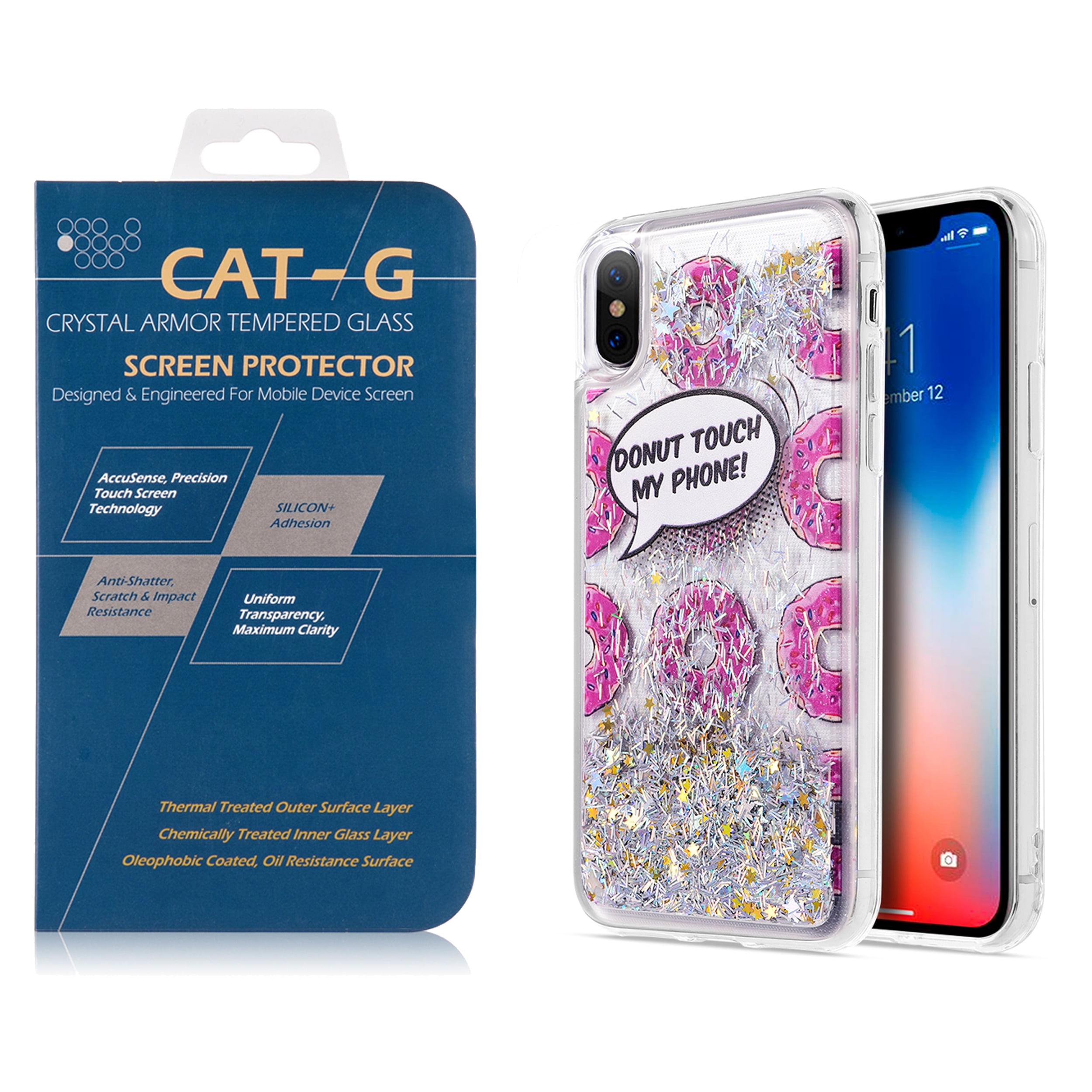 Shimmering Waterfall Protective Skin Case for Apple iPhone X with Tempered Glass Screen Protector (Exact Fit)