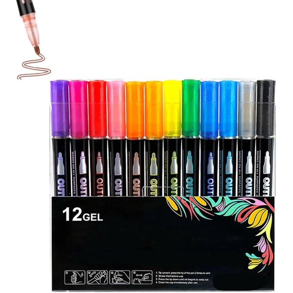 Outline Pens, Outline Pens Metallic, Double Line Outline Art Pen Marker Pen, Dreamy Sparkle Dual-Line Contour Pen for Greeting Cards & Crafts, And Doodling