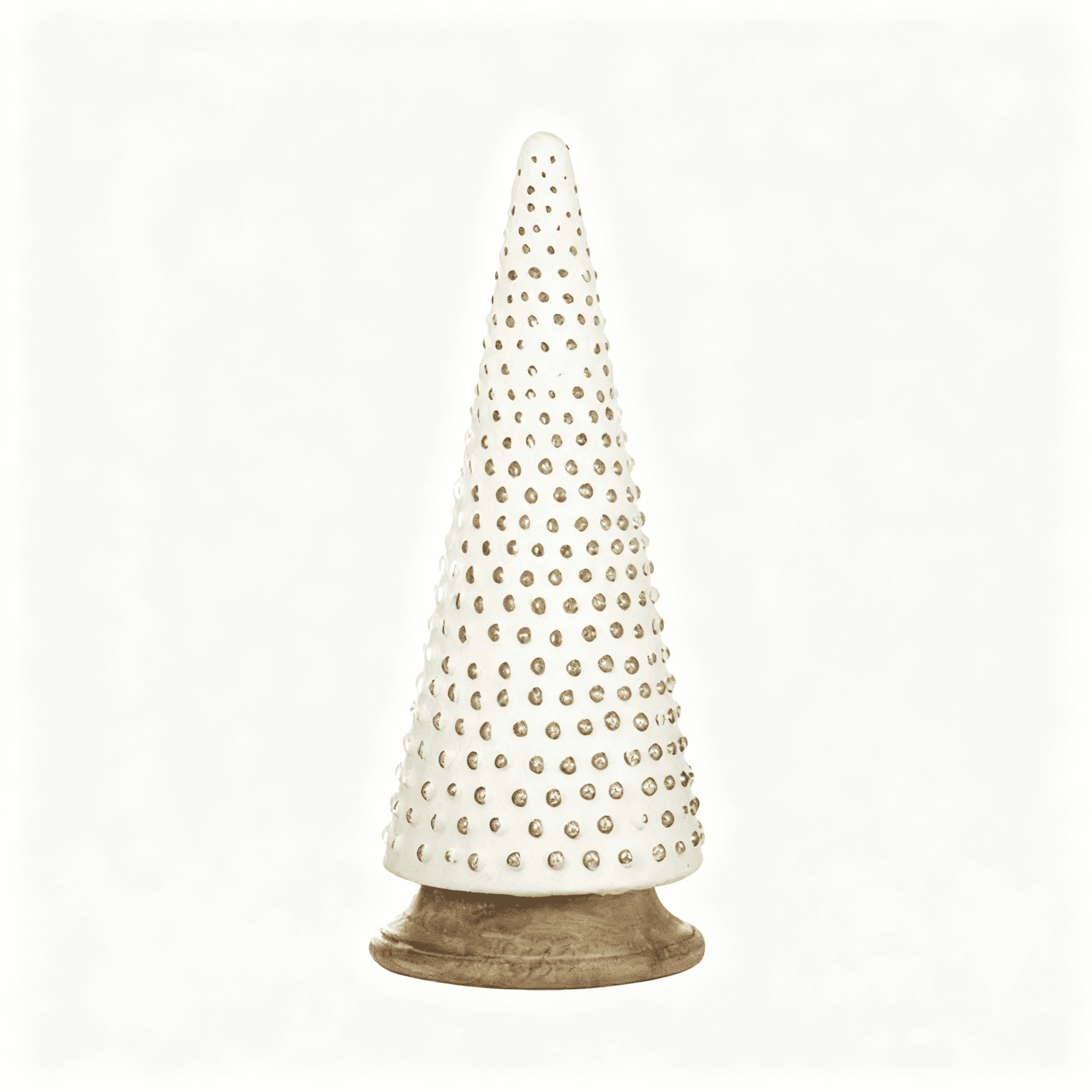Shimmery Cream Glass Tabletop Christmas Tree 18 Inch with Wood Base Holiday Decor