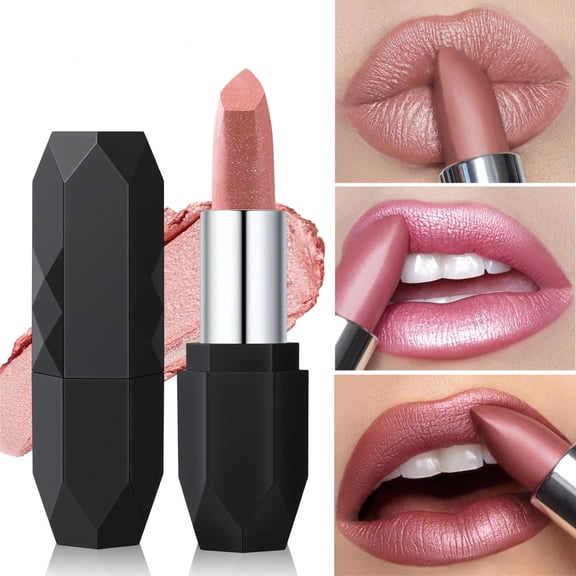 Shimmery Lipstick, Rosy Nude Pink, Highly Pigmented & Smooth Gliding Formula, Long-wearing Finish, Portable Full-size Design for Everyday & Party Makeup, for Women, #02