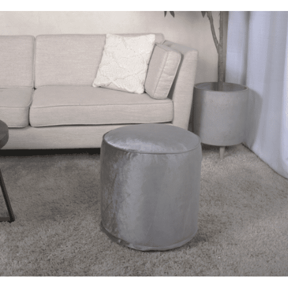 Shimon Cylinder Pouf, Pewter Gray - Versatile for Ottomans or Floor Cushions, 200lbs Weight Limit, Spot Clean Only, 16"x16"x16", Filled with Polystyrene Beads