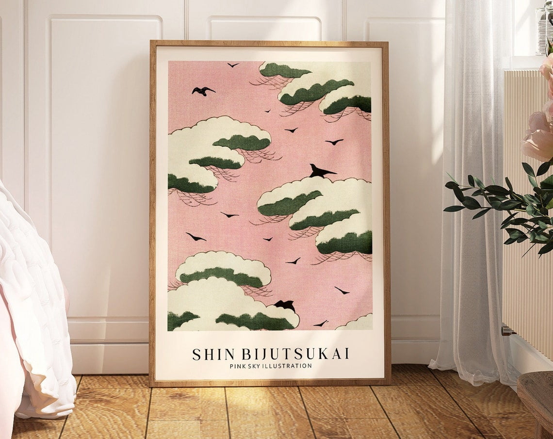 Shin Bijutsukai Art Print, Japanese Poster, Vintage Pink Woodblock ...
