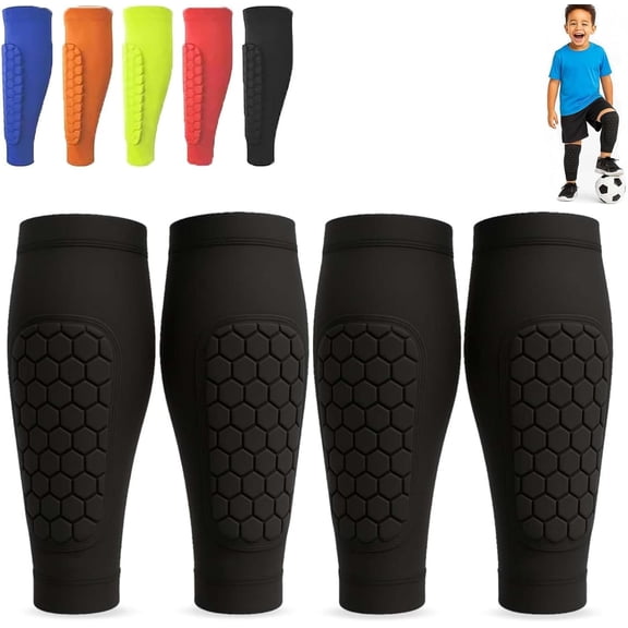 Shin Defender, Shin Guards Kids with Honeycomb Pads, 2 Pack Shindefender Shins Guards Soccer for Ski Youth Adult(Black Black,XL(Adult))