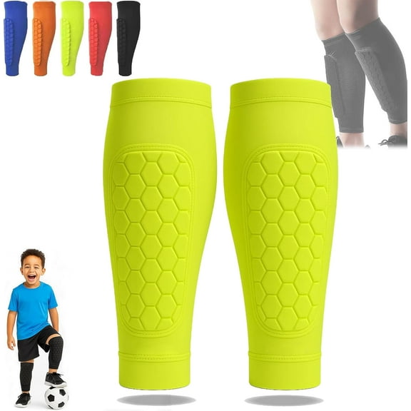 Shin Defender, Shin Guards Kids with Honeycomb Pads, 2 Pack Shindefender Shins Guards Soccer for Ski Youth Adult(Green,M(Age 11-13))