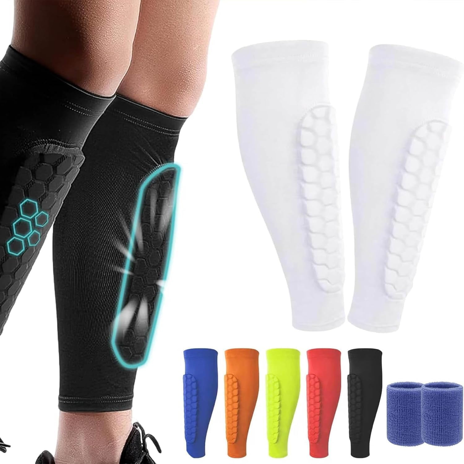 Shin Defender Guards 2/3 Pack - Lightweight Soccer Shin Guards For Kids, Youth & Adults, No-Slip Fit