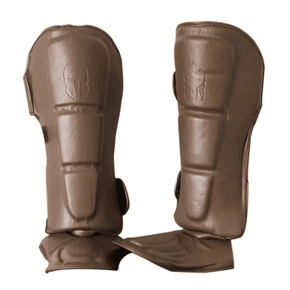 Shin Guards Kickboxing Muay Thai Shin Instep Pads, MMA Faux Leather Leg Foot Guards Protector, Martial Arts Kicking Sparring Training Gear, BJJ Karate Boxing Taekwondo | Brown L