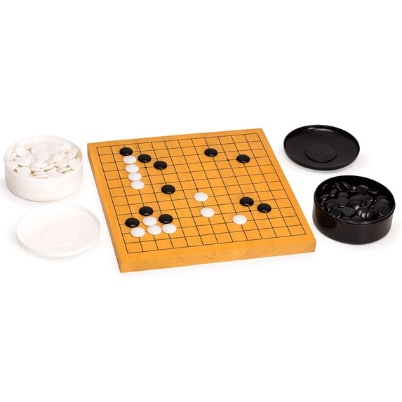 Shin Kaya Veneer 0.8-Inch Beginner's Reversible 13x13 / 9x9 Go Game Set Board with Single Convex Melamine Stones