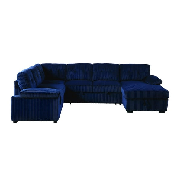Shin Polyester Corduroy Sleeper Sofa Bed With Storage Chaise Blue