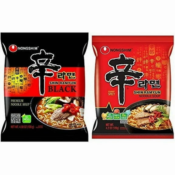 [Shin Ramyun Combo 8packs] Nongshim Shin Ramyun BLACK (4 packs)+Shin Ramyun Hot Spicy Noodle (4 packs)