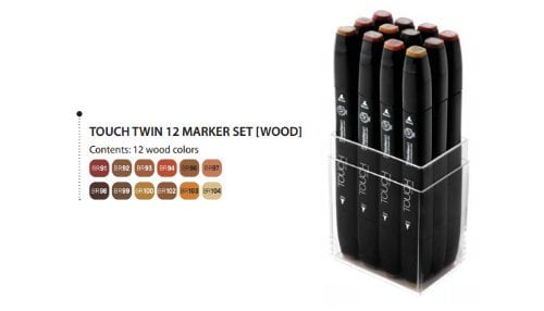ShinHan Touch Twin Marker Set - 12 Wood Tone Colors, Artist Quality Drawing Markers