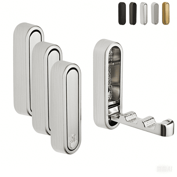 ShinYue Foldable Wall Hooks (4 Pack, Silver Brushed) - Zinc Alloy, 33LB Heavy Duty, Space Saving for Kitchen/Bathroom/Bedroom - Black/Silver/Gold/White/Grey