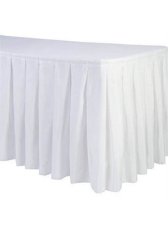 Shindigz Accordion Polyester Table Skirt, White