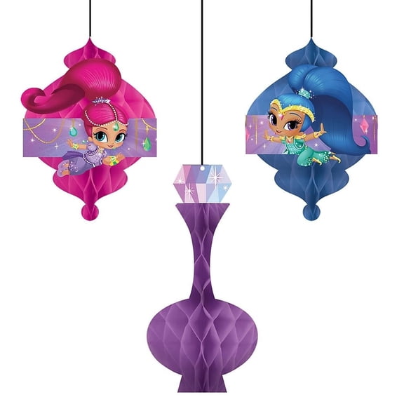 Shindigz Shimmer and Shine Tissue Decorations, Package of 3 Pink/Blue/Purple Party Lanterns,Tissue Paper Hanging Pom Poms
