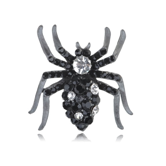 Shine Black Clear Crystal Rhinestones Widow Spider Insect Bug Pin Brooch