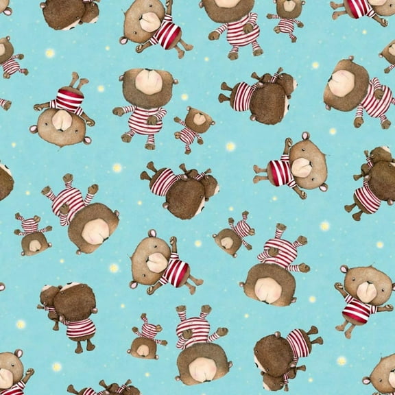 "Shine Bright" Bears Teal 100% Cotton Fabric Sold by the Yard