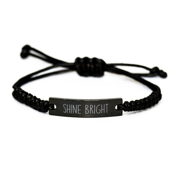 Shine Bright Bracelet for Men Him Inspirational Black Rope Stainless Steel Jewelry