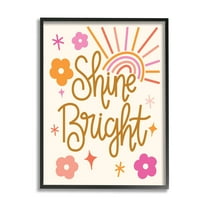 Shine Bright Floral Phrase Inspirational Graphic Art Black Framed Art Print Wall Art