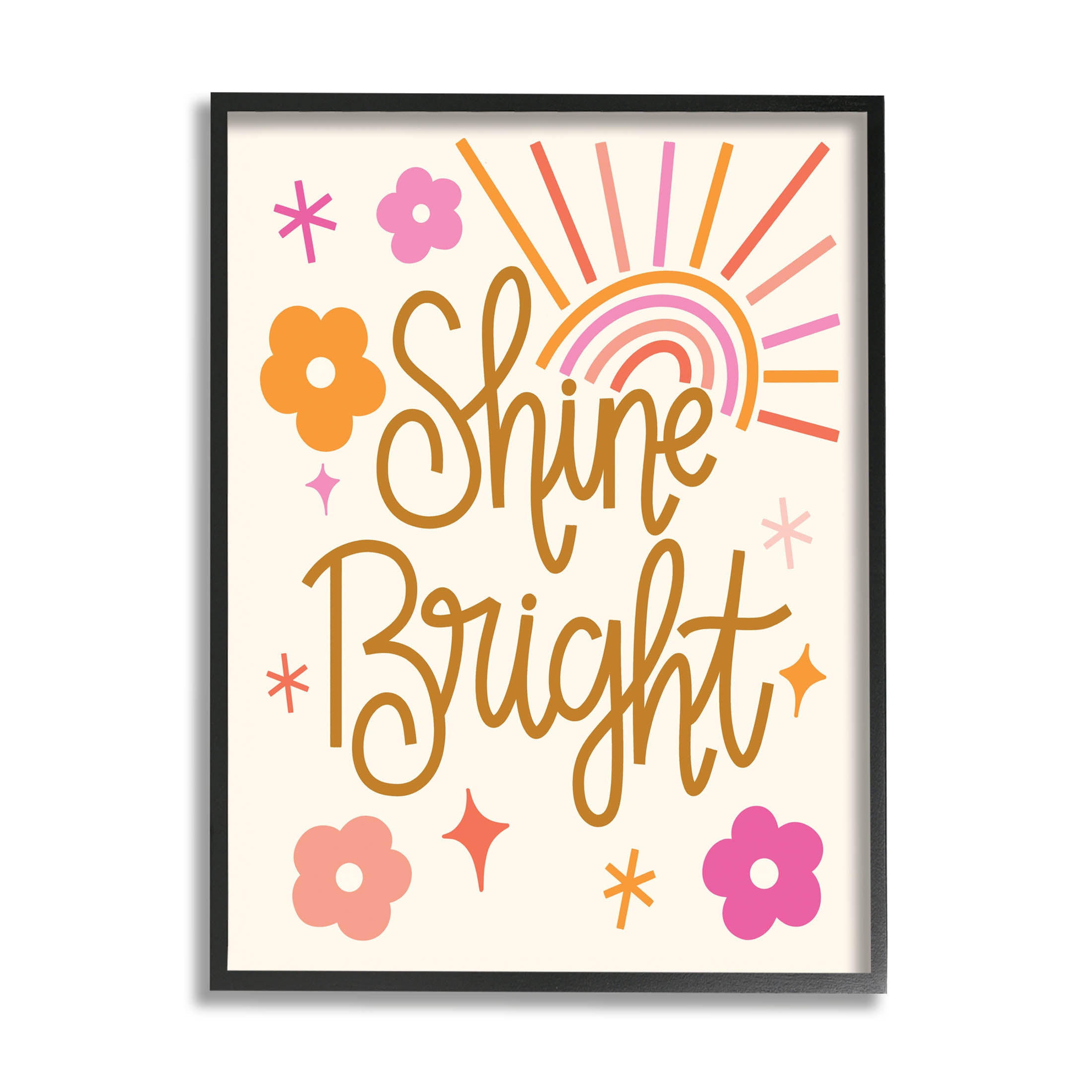 Shine Bright Floral Phrase Inspirational Graphic Art Black Framed Art Print Wall Art
