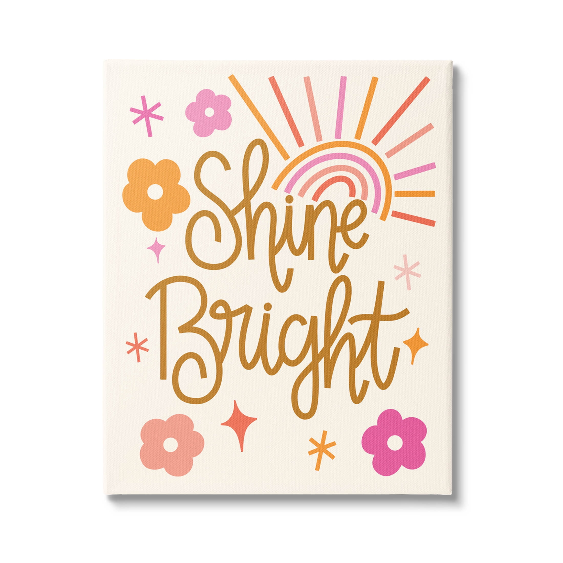 Shine Bright Floral Phrase Inspirational Graphic Art Gallery Wrapped Canvas Print Wall Art